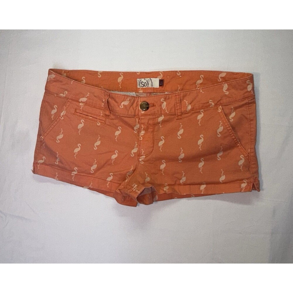 SO Shorts Size 15 Orange Flamingo Print Shortie Stretch Flat Front